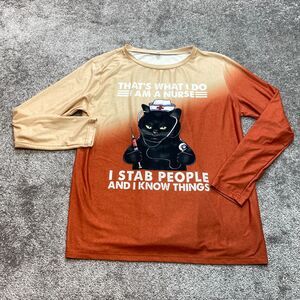 Unbranded Shirt Adult XL Orange Blend Funny Cat Nurse Graphic Tee Long Sleeve